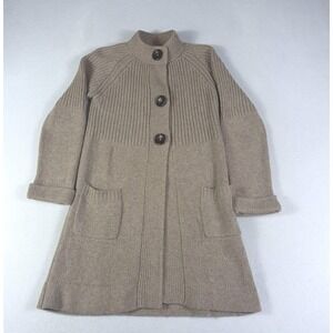 Boden Sweater Coat Womens 12 Tan‎ Wool Angora Blend Long Knit Button Pockets
